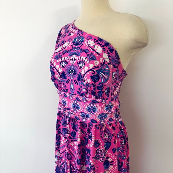 Lilly Pulitzer Solana One Shoulder Maxi Dress Havana Pink Turtle Tidepool L - Picture 5 of 12
